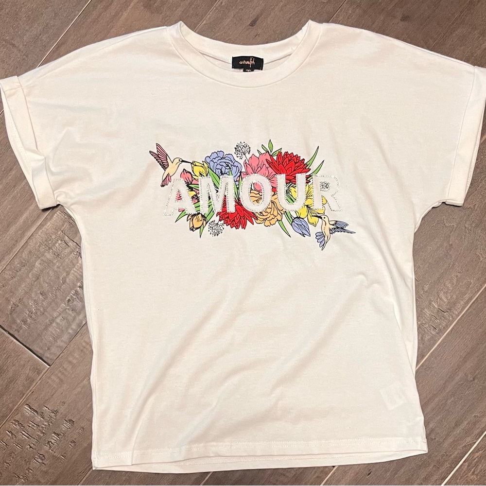 White T-Shirt with Floral Amour Design